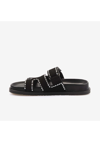 Rouge Hakiki Deri Süet Kadın Terlik 3092-1 Siyah Süet Siyah