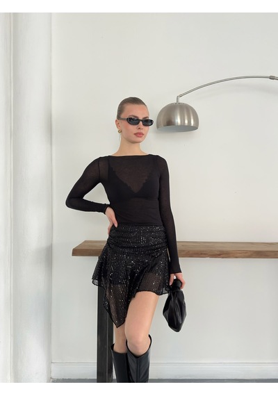Verymoda Pullu Asimetrik Etek D2932 Siyah