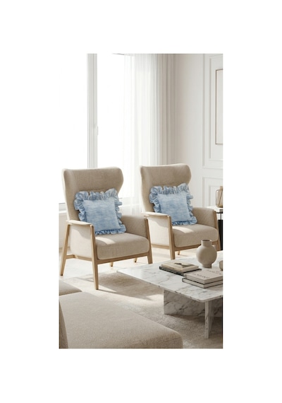 2 Adet %100 Pamuk Simli Mavi Desenli Fırfırlı Kırlent Kılıfı 40x40 Mavi - 900750159 Mavi