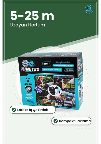 Sihirli Bahçe Hortumu 5 M 25 Uzayan Esnek Lateks İç Polyester Örg