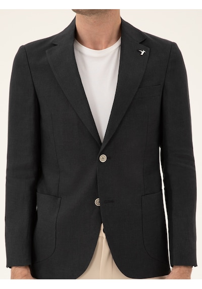 Cacharel Siyah Slim Fit %100 Keten Ceket