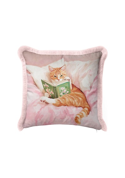 Kedi Romantik Masalsı Saçaklı Yastık Kılıfı-sevimli Pet Bohem Turuncu Pembe Püsküllü Kırlent Kılıfı Bordo