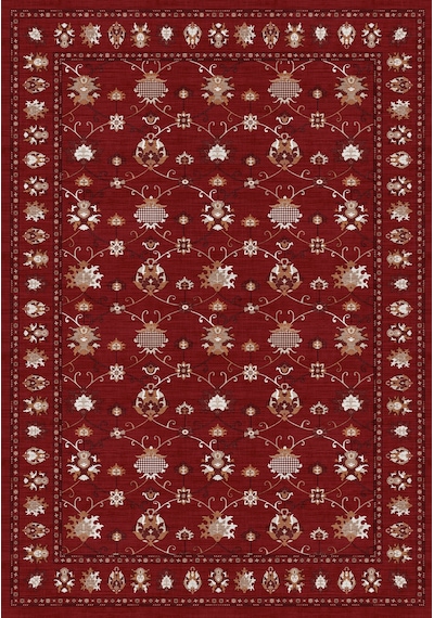 Dijital Baskılı Renkli Kilim Desenli Kaymaz Taban Yıkanabilir Halı Bordo