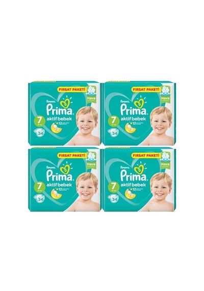 Prima Pampers Aktif Bebek Fırsat Paketi Bebek Bezi 15+ KG 7 Beden 4 x 34 Adet 4'lü