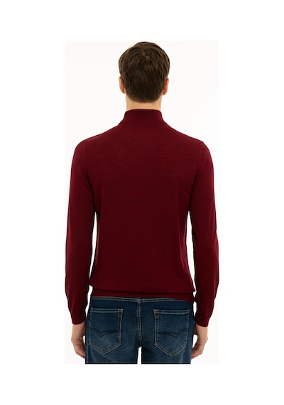 Cacharel Bordo Slim Fit Yarım Balıkçı Basic Triko Kazak Kırmızı