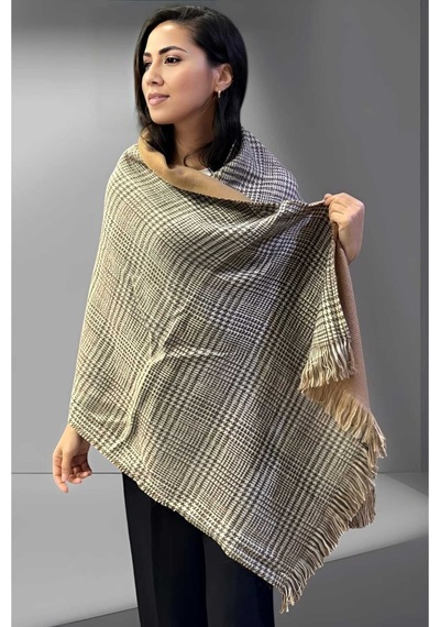 Tezzgelsin Kadın Çift Taraflı Düz Renk Yumuşak Dokulu Omuz Şalı Atkı 7 CM x 18 CM Camel - Gri