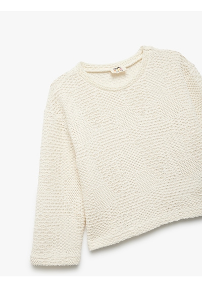 Koton Dokulu 3/4 Kollu Bisiklet Yaka Crop Sweatshirt Bej 6wkg10064ak Ekru