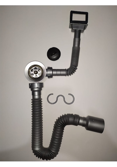 Donau Damlalıktan Taşmalı (Dik) Körüklü Evye Sifonu 50 Mm Gri
