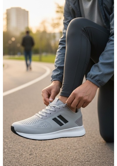 Enoch Erkek Spor Ayakkabı Gri Sneaker Çift Şeritli Hafif Koşu Ve Yürüyüş Modeli Gri