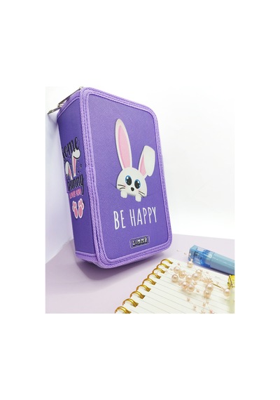 Xl Jumbo Model Sevimli Tavşan Kalem Kutusu Organizer Kalemkutu 3 Bölmeli Kalemlik Mor Mor