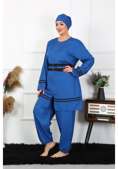 Akbeniz Büyük Beden Tesettür Mayo 7xl-8xl-9xl-10xl İndigo 55010-indigo İndigo