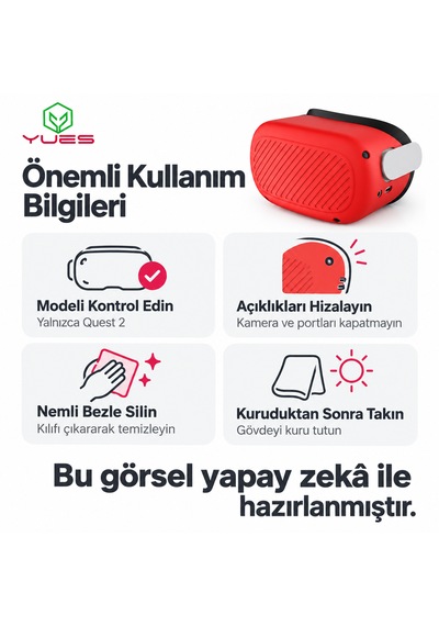 Yues Meta Oculus Quest 2 Uyumlu Silikon Koruyucu Kılıf Kırmızı