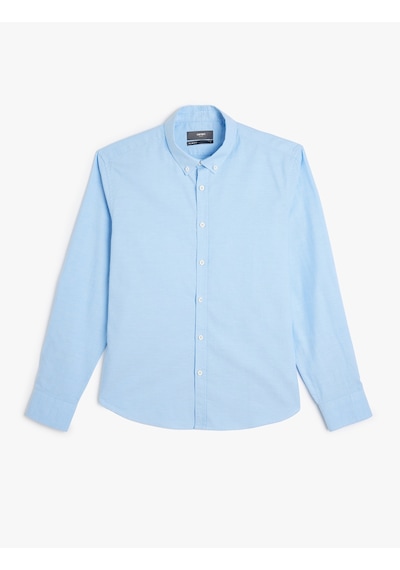 Koton Pamuklu Düğmeli Yaka Slim Fit Uzun Kollu Gömlek Açık Mavi 5wam60051hw Açik Mavi