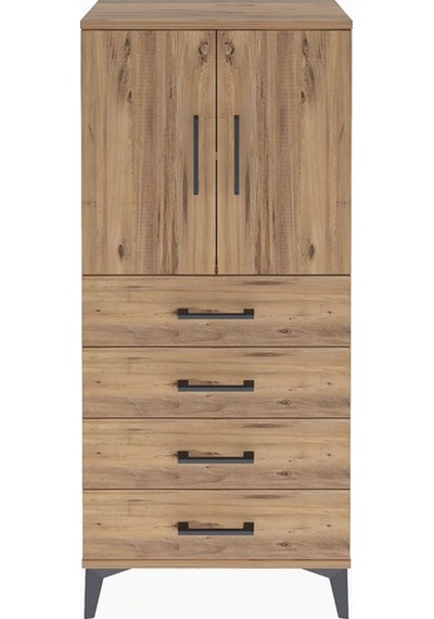 Arges Dolap 2 Raflı 4 Çekmeceli 2 Kapaklı 60x30x134 Çam-çam Atlas Çam