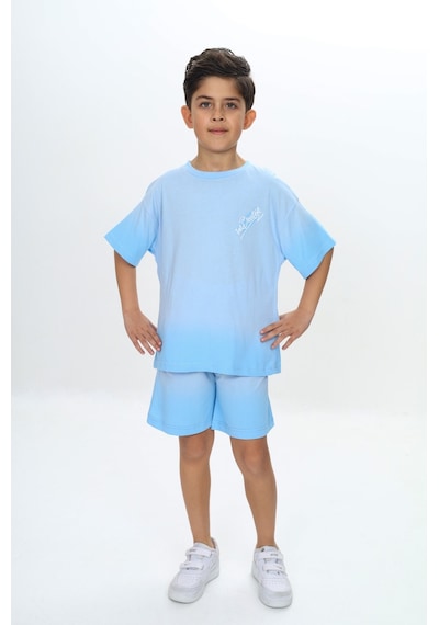 Toontoy Kids Toontoy Erkek Çocuk Yıkama Efektli Baskılı Şortlu Takım Mavi