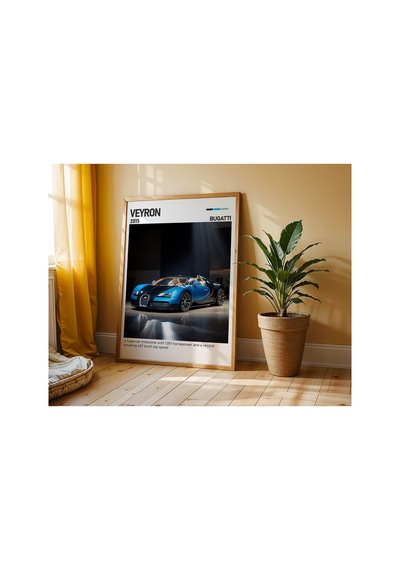 Bugatti Veyron Ahşap Çerçeveli Poster Tablo Super Sport Tasarım Ahşap 01
