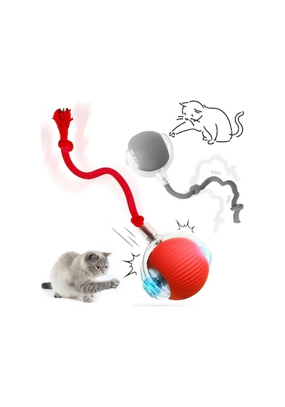 Busstier Akıllı Kedi Oyuncağı, Otomatik Yuvarlanan İnteraktif Top, Hareketli Kuyruk, Usb Şarjlı, Led Işıklı, 3
