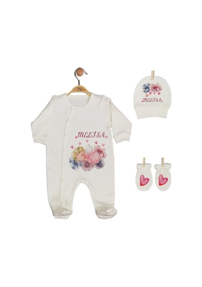 Pia Baby Gl 1931-02 İsme Özel Beşli Tulum Set Krem
