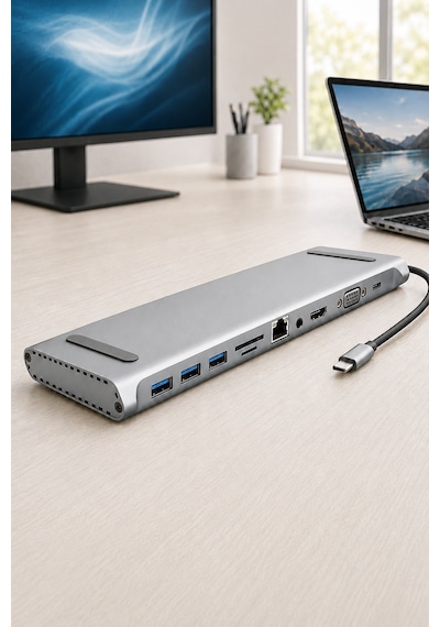 11in1 Çoklayıcı Type-c 3.1 To 4k Hdmi Vga Usb-c Ethernet Usb Çoklayıcı Sd Kart Okuyucu Çevirici Hub
