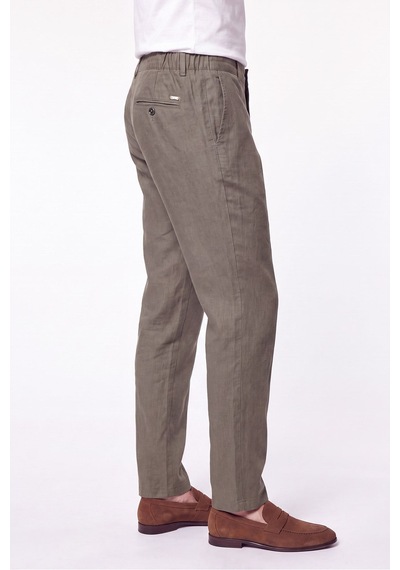 Comfort Fit Beli Lastikli %100 Keten Haki Pantolon P 1215