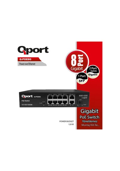 Q-poe8g 8 Port 10/100/1000 8 Port Poe 2 Port Uplınk + 1 Sfp 120w Yonetılemez Desktop Swıtch