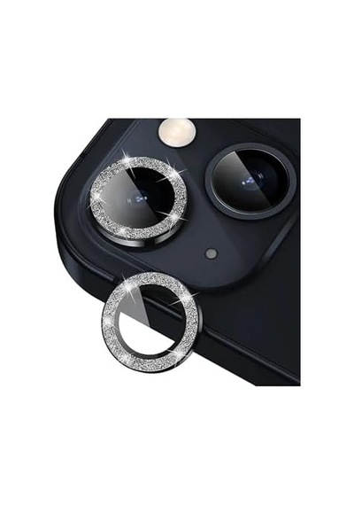 Iphone 14 14 Plus 15 15 Plus Birebir İle Uyumlu Kamera Lens Koruyucu Cam, Simli Siyah 50 x 22
