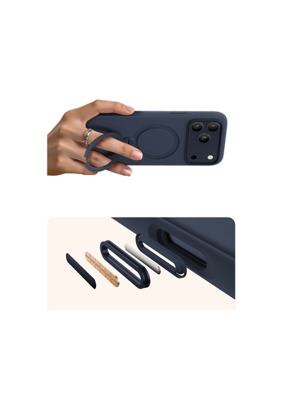 Torras Apple iPhone 17 Pro / 18 Pro Uyumlu O Stand Spin Silicone Serisi Magsafe Kılıf Lacivert