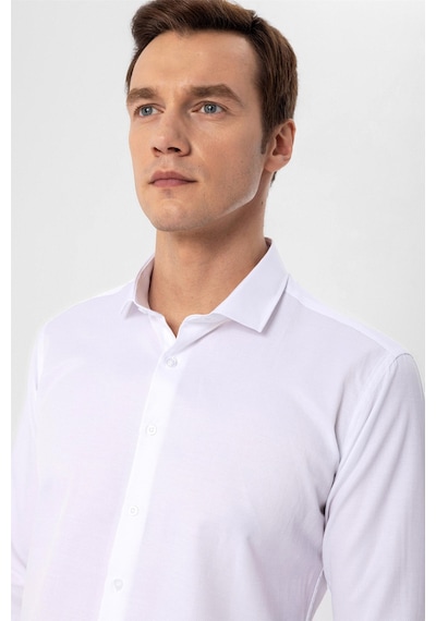 Süvari Beyaz Slim Fit Armürlü Klasik Yaka Gömlek Beyaz Süvari Beyaz Slim Fit Armürlü Klasik Yaka Gömlek Beyaz