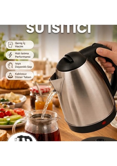 Paslanmaz Çelik Kettle Su Isıtıcı 1.8 L 2000 W Otomatik Kapanmalı