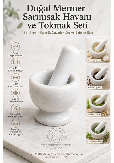 Doğal Mermer Havan Ve Tokmak Seti, 11x11 Cm