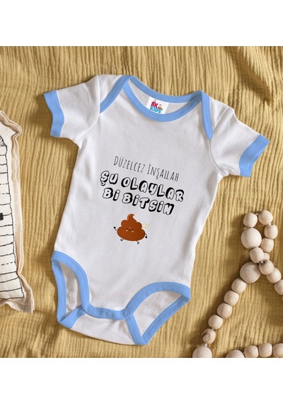 Bk Gift Bk Kids Düzelcez İnşallah Tasarımlı Mavi Bebek Body Zıbın-1 12-18 Ay