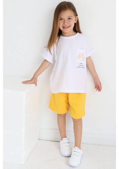 Babywom Unisex Oversize Yazlık Şortlu Basic Takım- Sarı