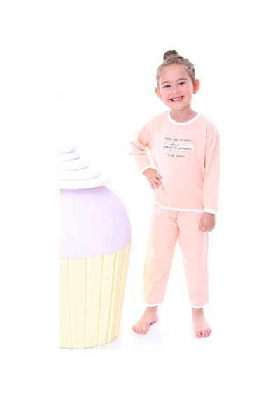 Kız Çocuk %100 Pamuk Desenli Rahat Pijama Takımı-yumuşak Ve Cilt Dostu Somon