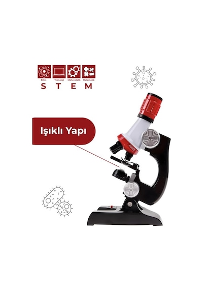 Temel Işıklı Bilimsel Çocuk Mikroskobu 100x 400x 1200x, Stem Eğitim Ve Deney Seti