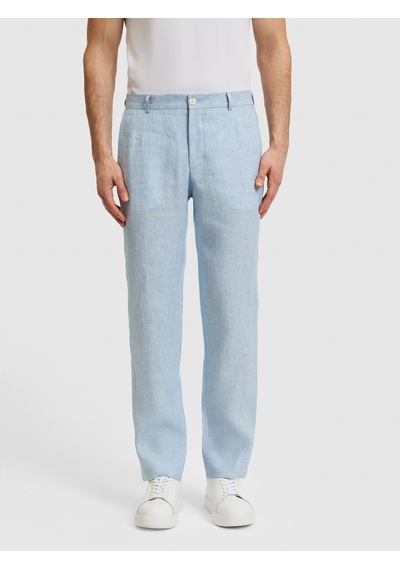 Cacharel Açık Mavi Slim Fit Beli Lastikli %100 Keten Pantolon Denim