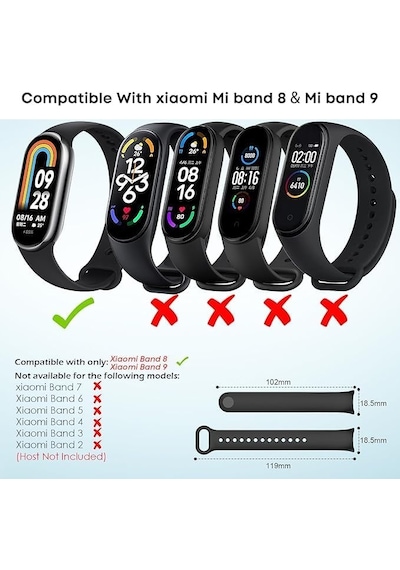 Xiaomi İle Uyumlu Mi Band 8 Mi Band 9 Mi Band 10 Uyumlu 3'lü Paket Silikon Kordon Seti Bileklik Metal Pimli Çok Renkli