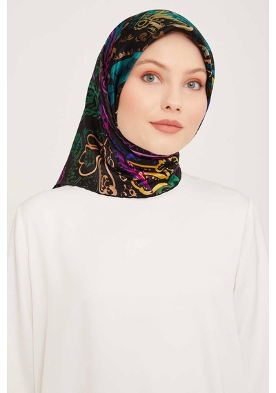 Armine Twill İpek Eşarp Siyah, Mor, Yeşil 9037-35