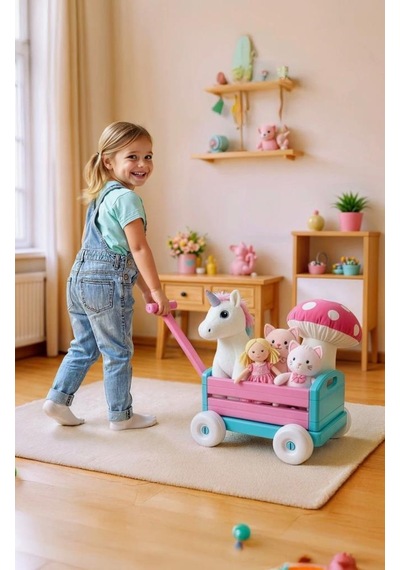 Çek Çek Arabam 4 Tekerli Katlanabilir Taşıma Ve Depolama Amaçlı Kullanılabilir Oyuncak Pembe Araba