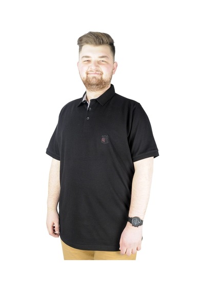 Mode Xl Battal Beden Erkek Tshirt Polo Yaka Nakışlı Klasik Pike 20553 Siyah 001