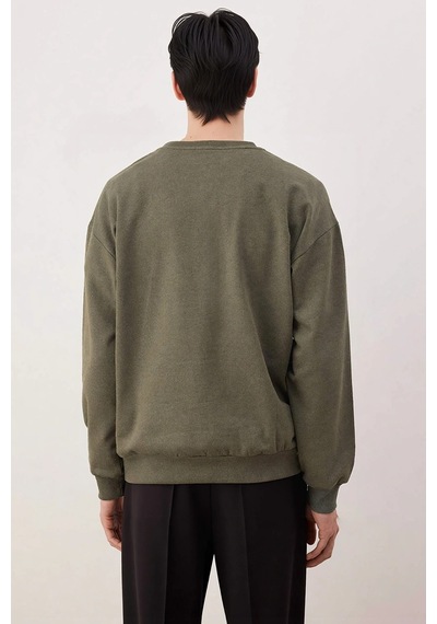 Benerly Erkek Bisiklet Yaka Düşük Kol Uzun Kol Sweatshirt Fonksiyonel Day Haki