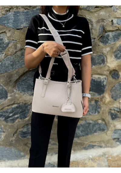 Just Polo Kadın Orijinal Just Polo Yumuşak Deri Ayarlanabilir Askılı Lüks El & Omuz Çantası Shoulder Bag Ekru