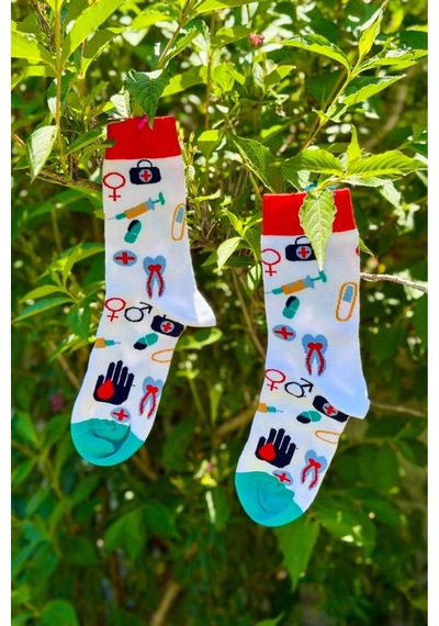 Lousocks Unisex Doktor Hemşire Medikal Desenli Beyaz Soket Çorap