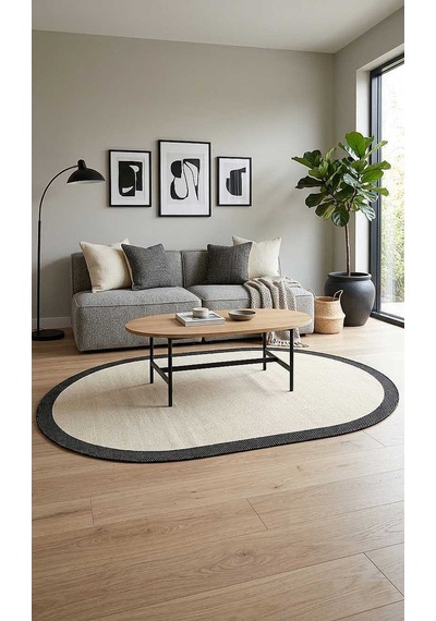 Natura Sisal Hasır Görünümlü Çerçeveli Oval Halı Ntr11 Siyah-krem