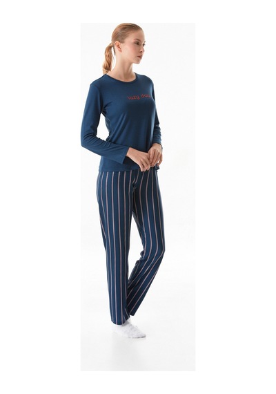 Fullamoda Yazı Baskılı Bisiklet Yaka 2 Li Pijama Takımı 24mıcg631216540-lacivert Lacivert Fullamoda Yazı Baskılı Bisiklet Yaka 2 Li Pijama Takımı 24mıcg631216540-lacivert Lacivert