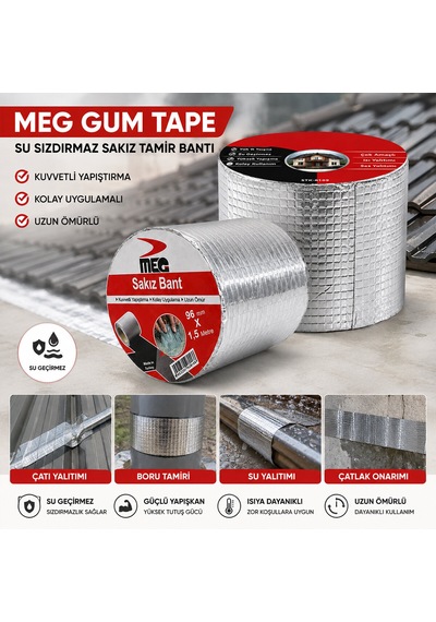 Gum Tape Su Sızdırmaz Tamir Bandı, 96 Mm X 1,5 M Lunaev