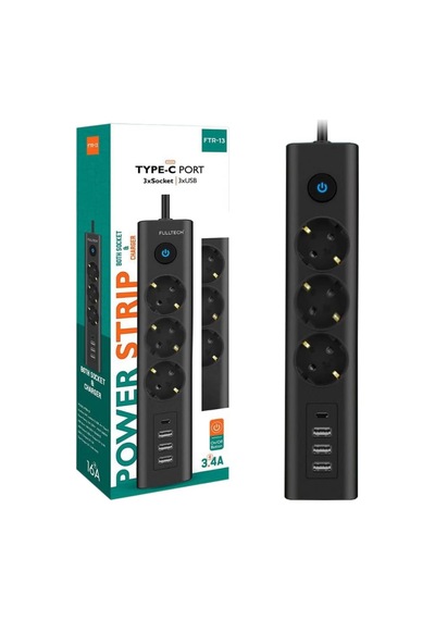 Akım Korumalı Priz 3'lü Priz 3x Usb Girişi 1x Type-c Girişi 2mt Kablo Grup Priz Ftr-13 1.9 M