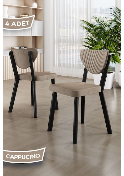 Canisa Arfe Serisi 4 Adet Cappucino Mutfak Sandalyesi Siyah Metal İskeletli 1. Sınıf Babyface Kumaş Sandalye Cappucino Ayaklar Siyah
