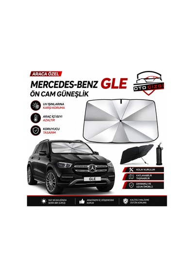 Mercedes Gle Şemsiye Tip Ön Cam Güneşliği Katlanabilir Uv Korumalı Araç Cam Güneşlik
