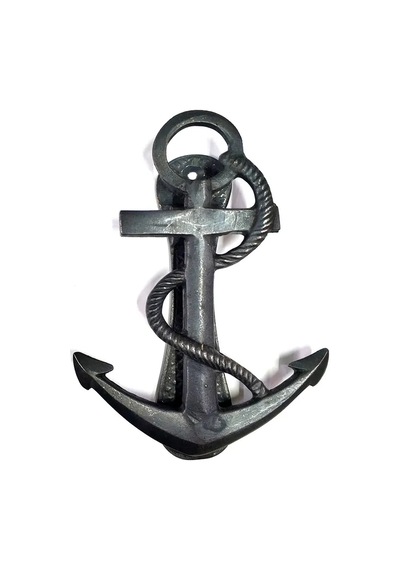 Antika Tarz Dekoratif Pirinç Halatlı, Çapa, Denizci, Gemici Kapı Tokmağı, Taktak - 170x60mm, Oksit 11147012