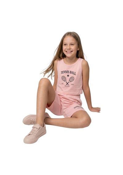 New Kids Kız Takım Çocuk Sıfır Kol Smntennis Baskılı Kız Takım -91210 Somon